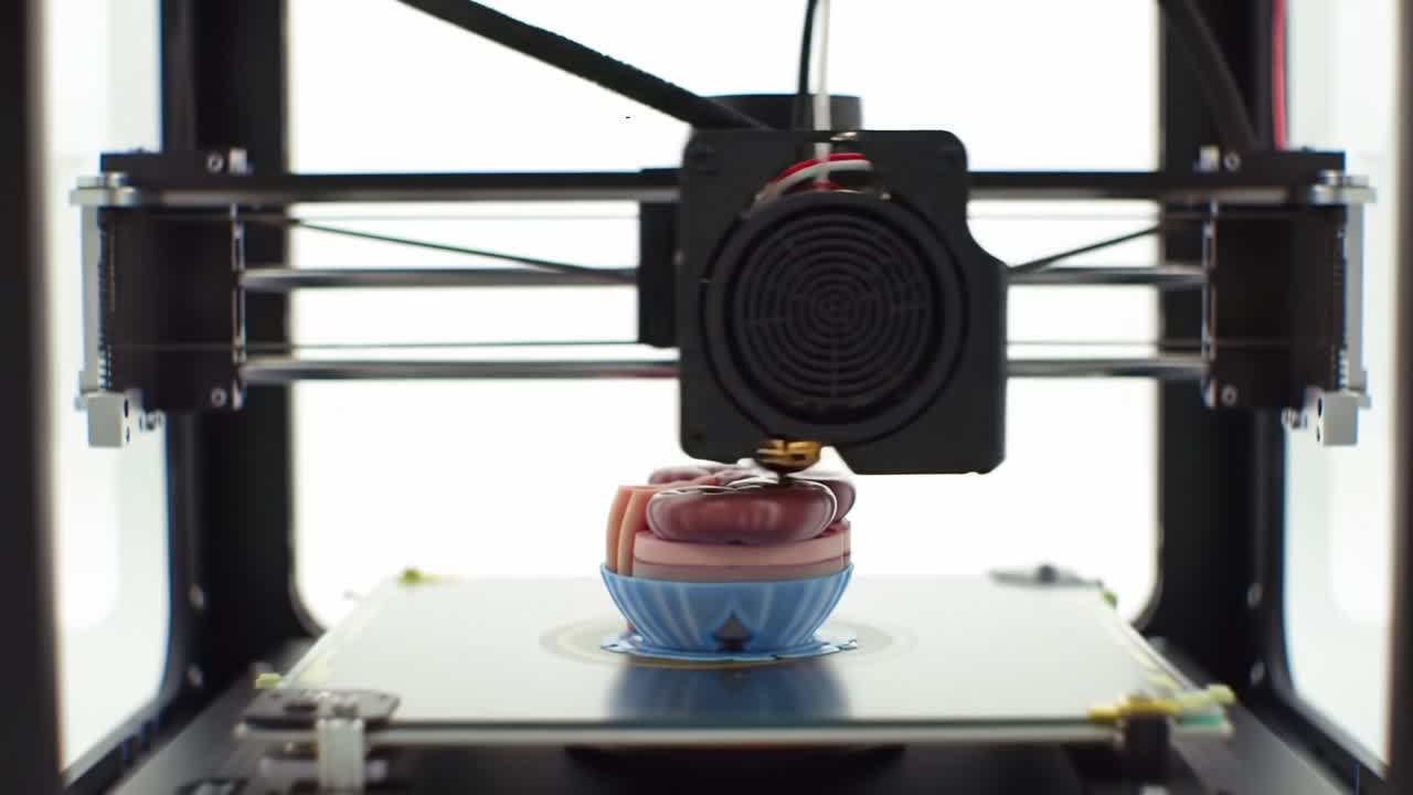 3D Printing Process: A Close-Up of a Colorful Bowl Being Created Layer by Layer with Precision and Detail, Showcasing Innovative Manufacturing Technology in Action