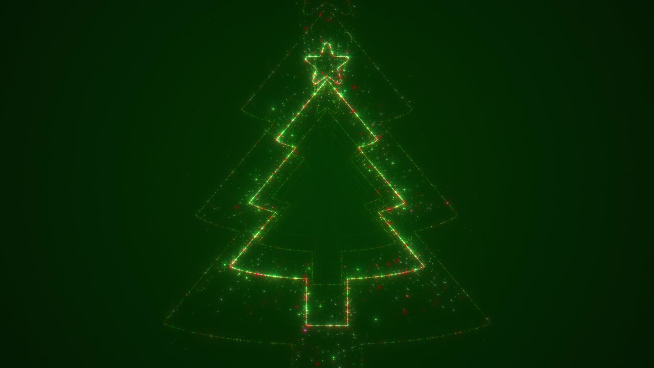 современная частица абстрактная рождественская елка с звездным туннелем на зеленом фоне