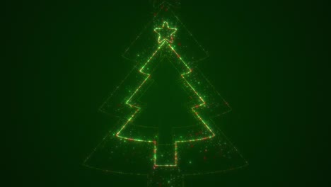 árbol de navidad abstracto de partículas modernas con túnel estelar en bucle de fondo verde