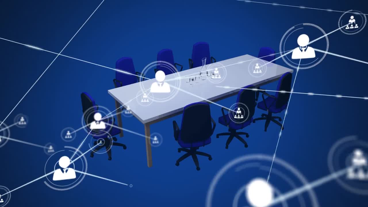 오피스 위의 아이콘과 연결 네트워크의 애니메이션