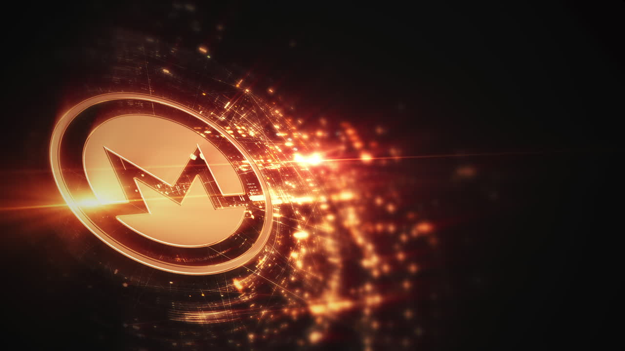 Futuristic digital background highlighting advanced cryptocurrency and encryption technology, featuring blockchain networks and secure cryptographic systems : XMR