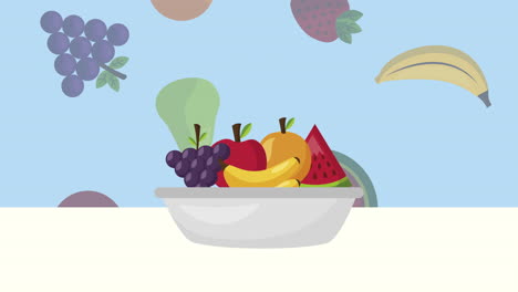 frutas frescas animación de alimentos saludables