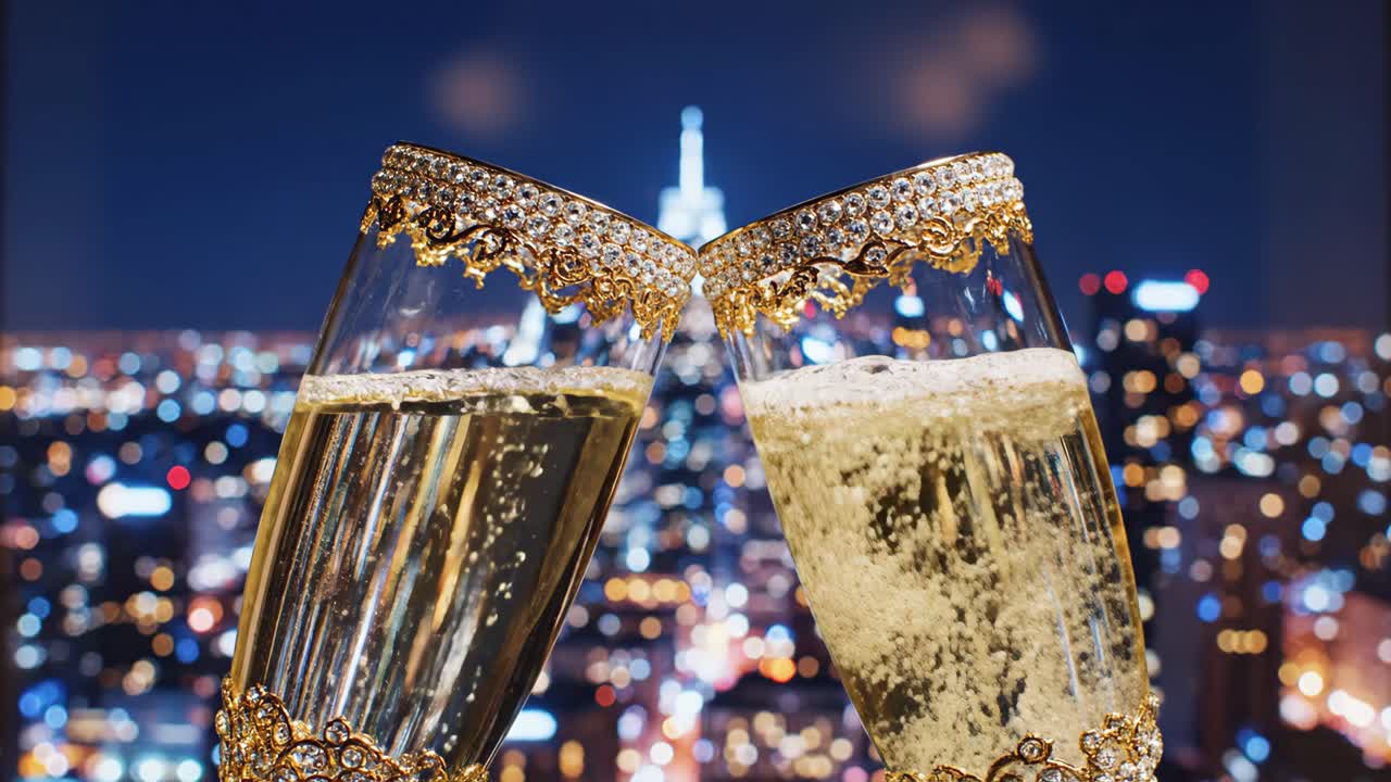 Champagne Toast with City Lights