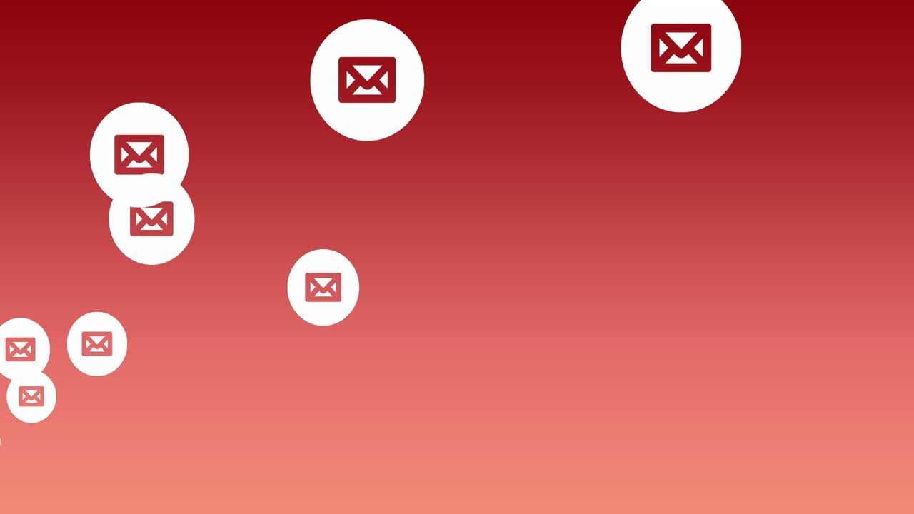 Animation of message icons floating against red gradient background