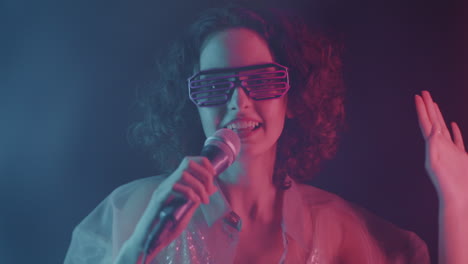 energetic singer in neon lights