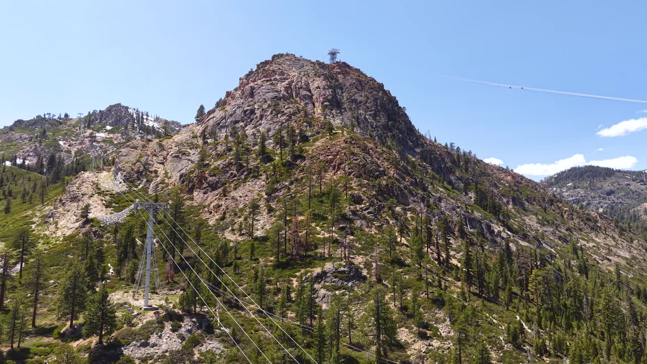 Palisades Tahoe Aerial Tram Line and Hilltop Tower, Olympic Valley, California USA