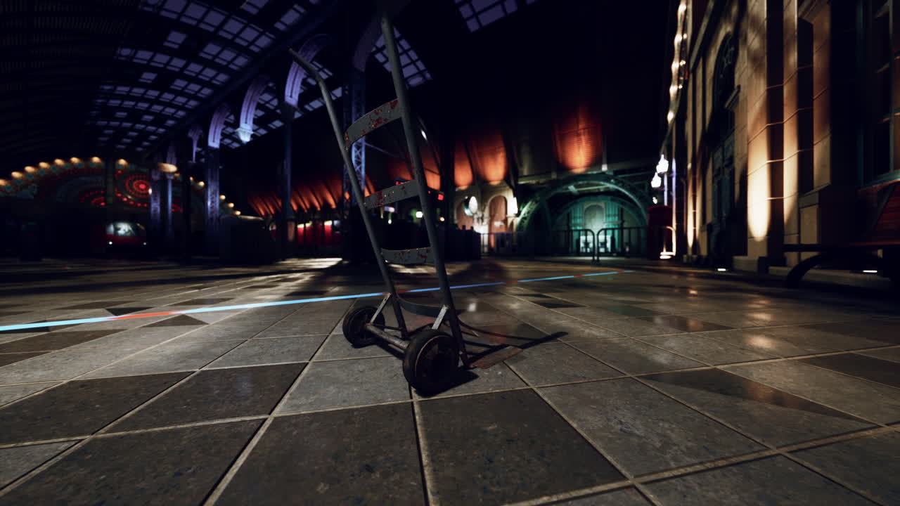 어두운, 버려진 기차역의 드 트럭