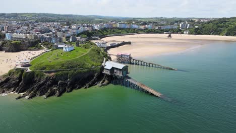 rnli lifeboat house pembrokeshire, wales, aerial 4k footage