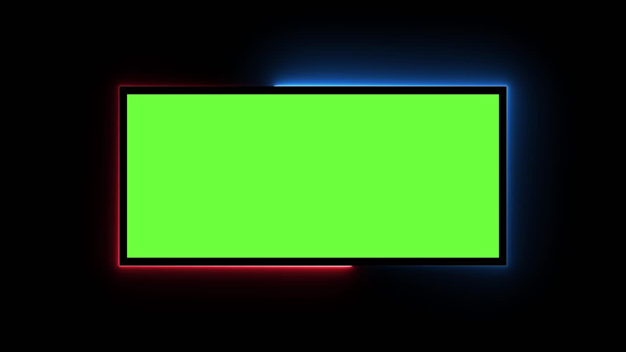 Green Screen Rectangle with Glowing Red and Blue Neon Border