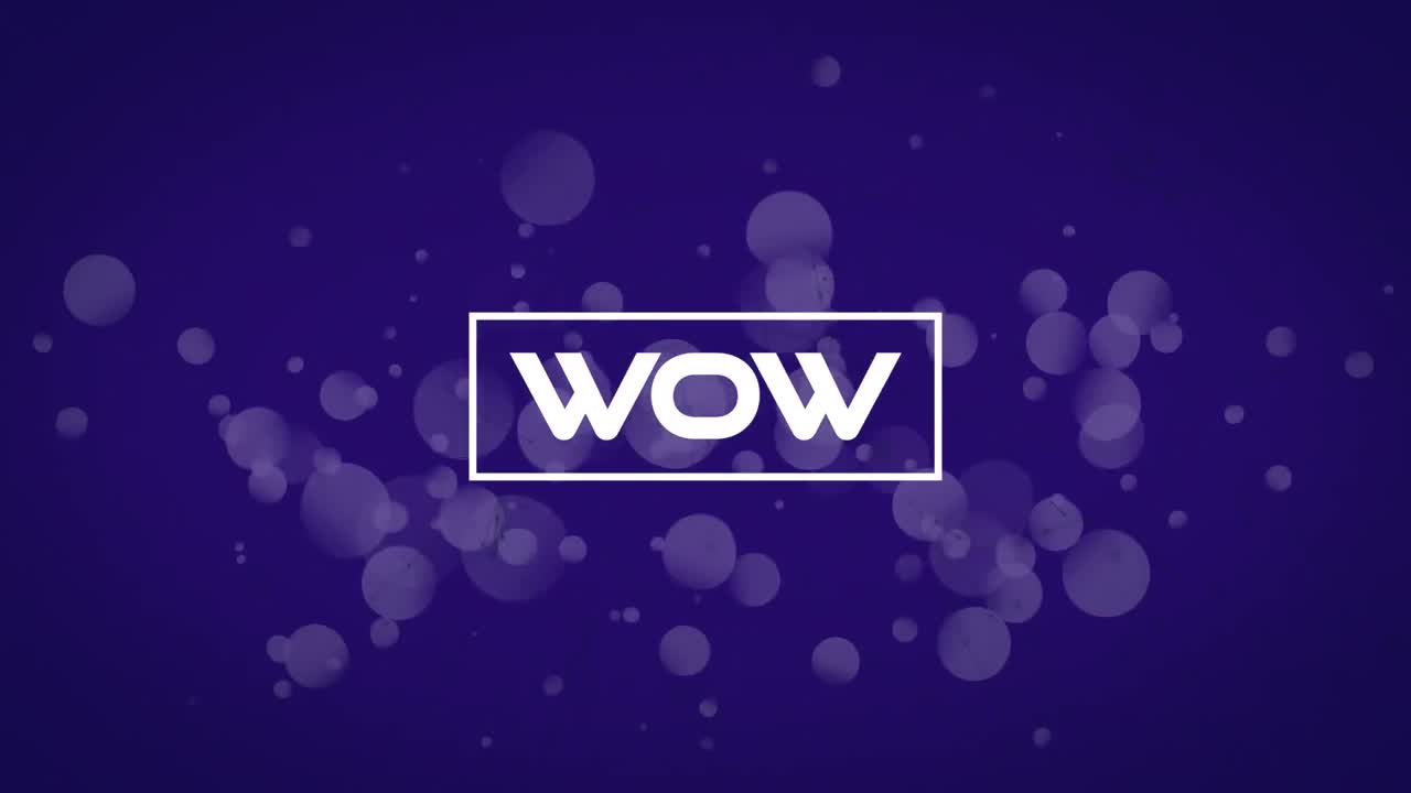 파란색 배경의 다채로운 불빛과 연결 위에 와우 텍스트의 애니메이션