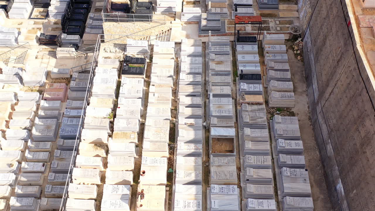 Aerial Top Down view Over Jerusalem Jewish Cemetery, Givat Shaul