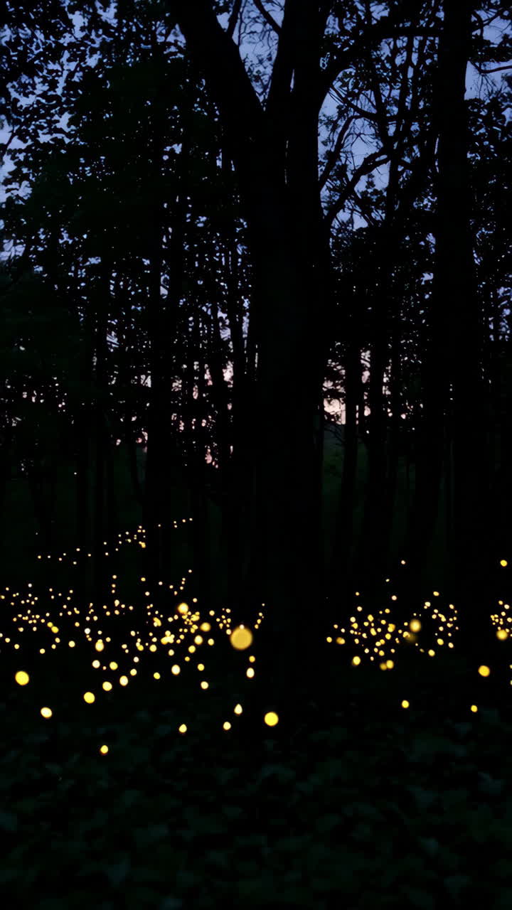 Hehkuvat valot metsässä yöllä