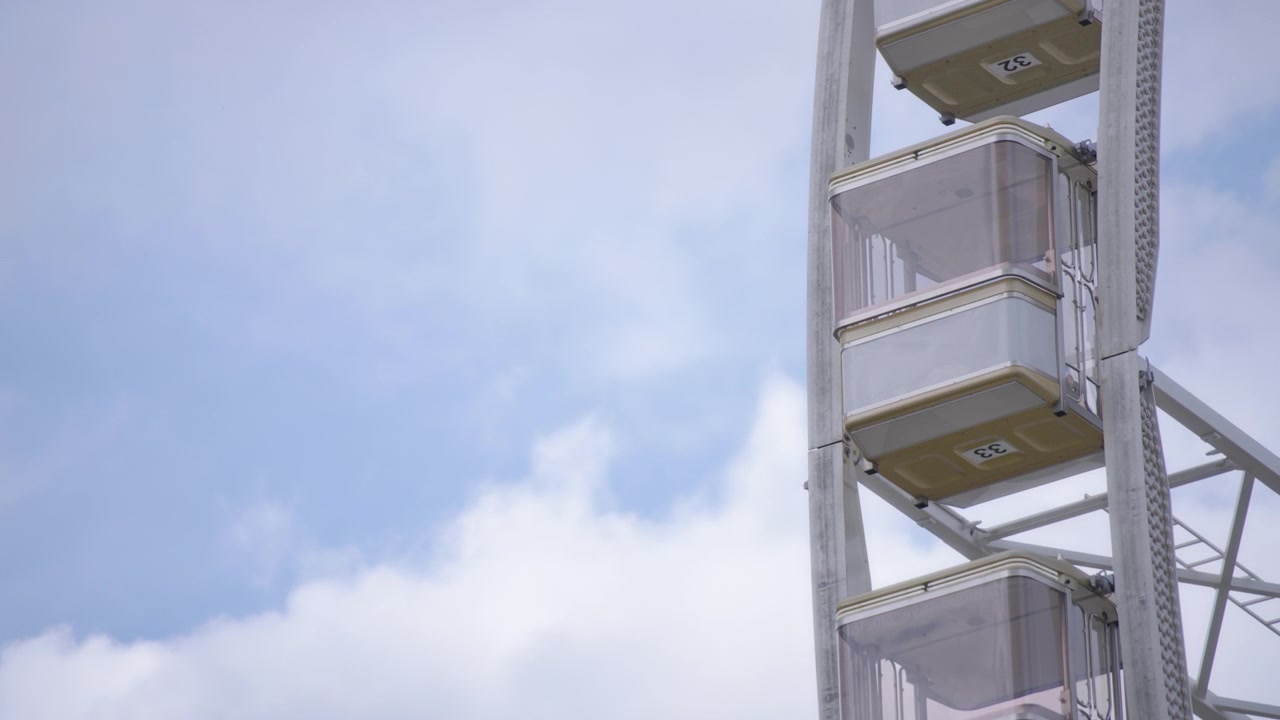 Close up of ferris wheel and blue sky