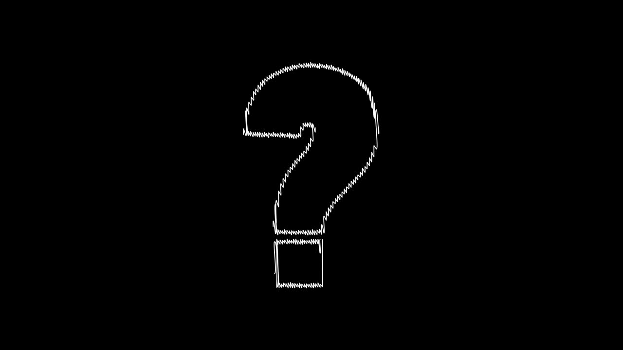 Question mark animation, chalk sketch style on black board, confusion concept