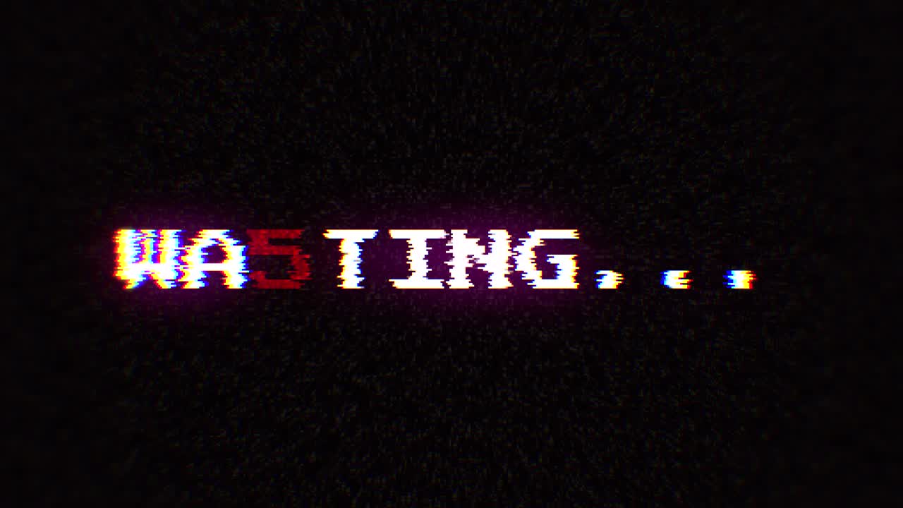 Intentional digital artifact injection fx animation, decoding a noisy scambled 8-bit text: waiting