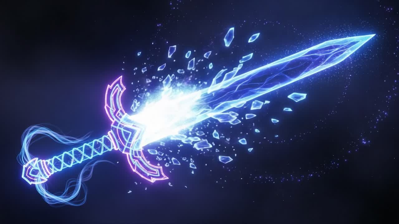 A Glowing Fantasy Sword Surrounded by Mystical Energy and Sparkling Particles, Capturing the Essence of Epic Battles in a Stunning Visual Display
