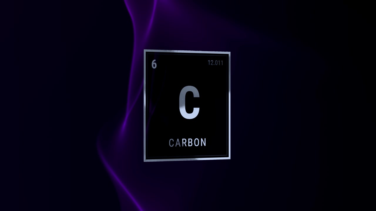Elemento della tavola periodica Carbonio con sfondo di fumo viola