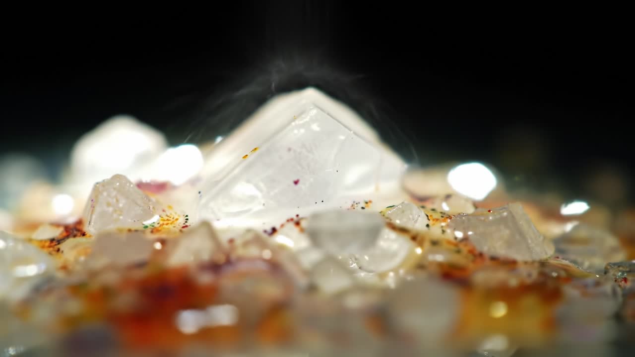 Captivating Transformation of Crystals: A Journey from Pure Clarity to Dazzling Color in a Stunning Visual Sequence