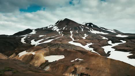 Wide-Aerial-drone-pivot-shot-snow-capped-mountains-and-hills