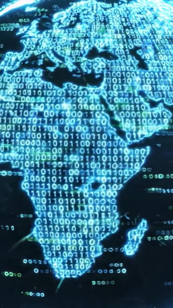 A Glowing Digital Representation of Earth Surrounded by Streams of Binary Code, Illustrating the Fusion of Technology with Global Connectivity and Information Flow.