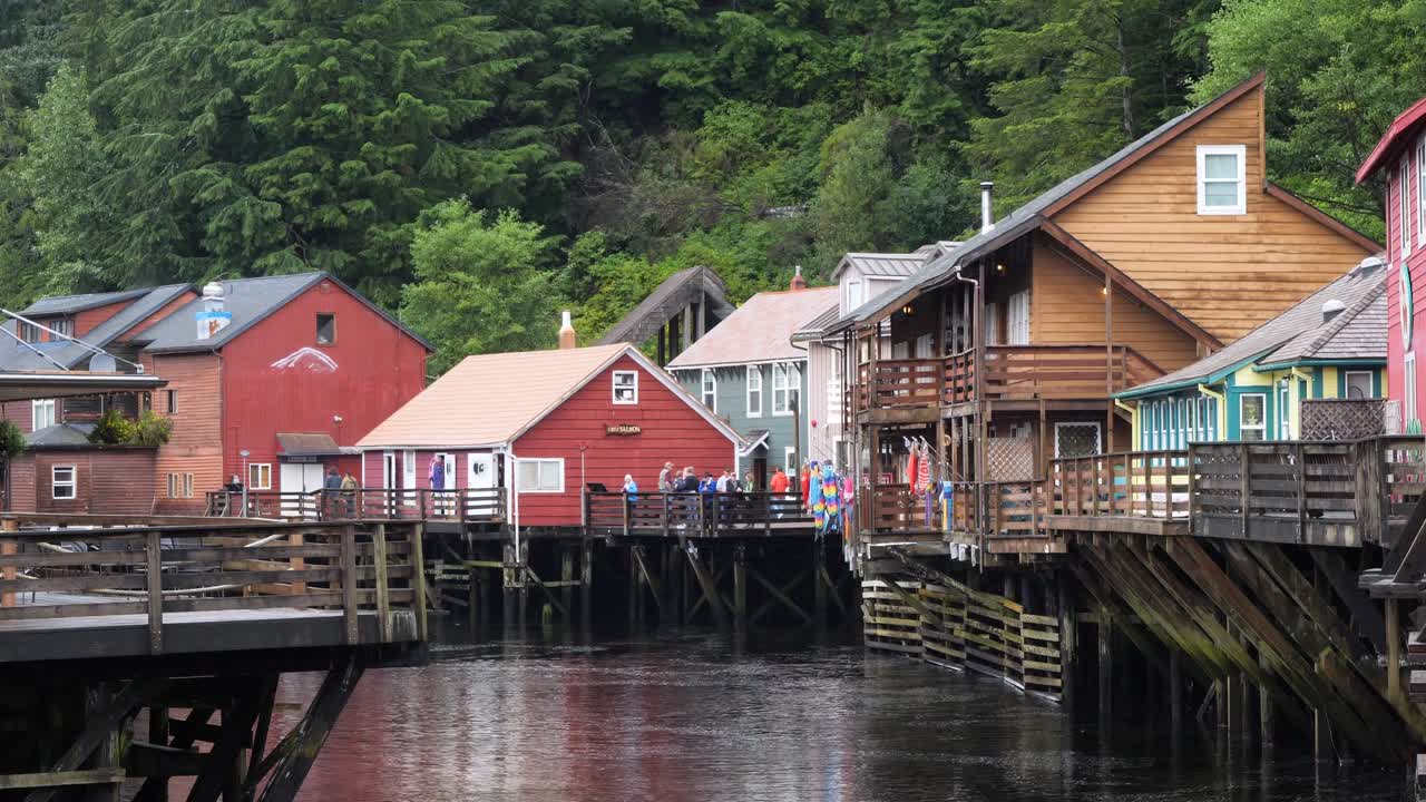 Colorful Waterfront Houses in Alaskan Town
