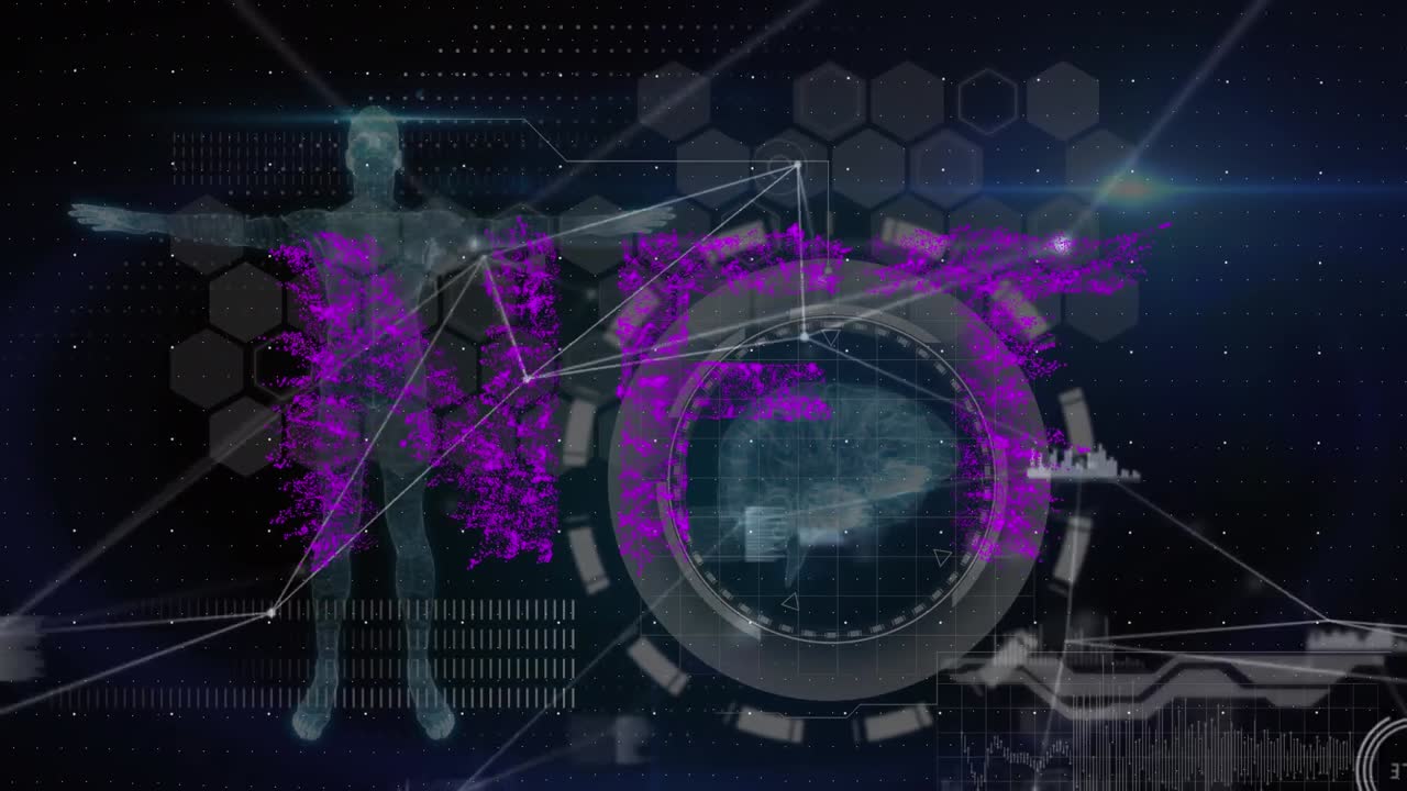 animazione di nft su modello umano, cervello e connessioni sullo sfondo della marina
