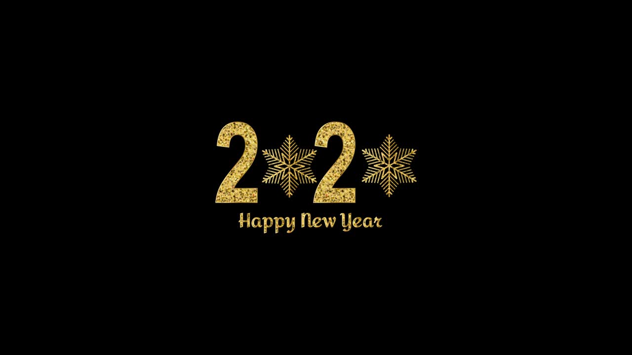 feliz año nuevo número de oro 2020. diseño dorado brillante con brillo y copos de nieve dorado. animación con alfa (fondo transparente) para un uso fácil en su video.