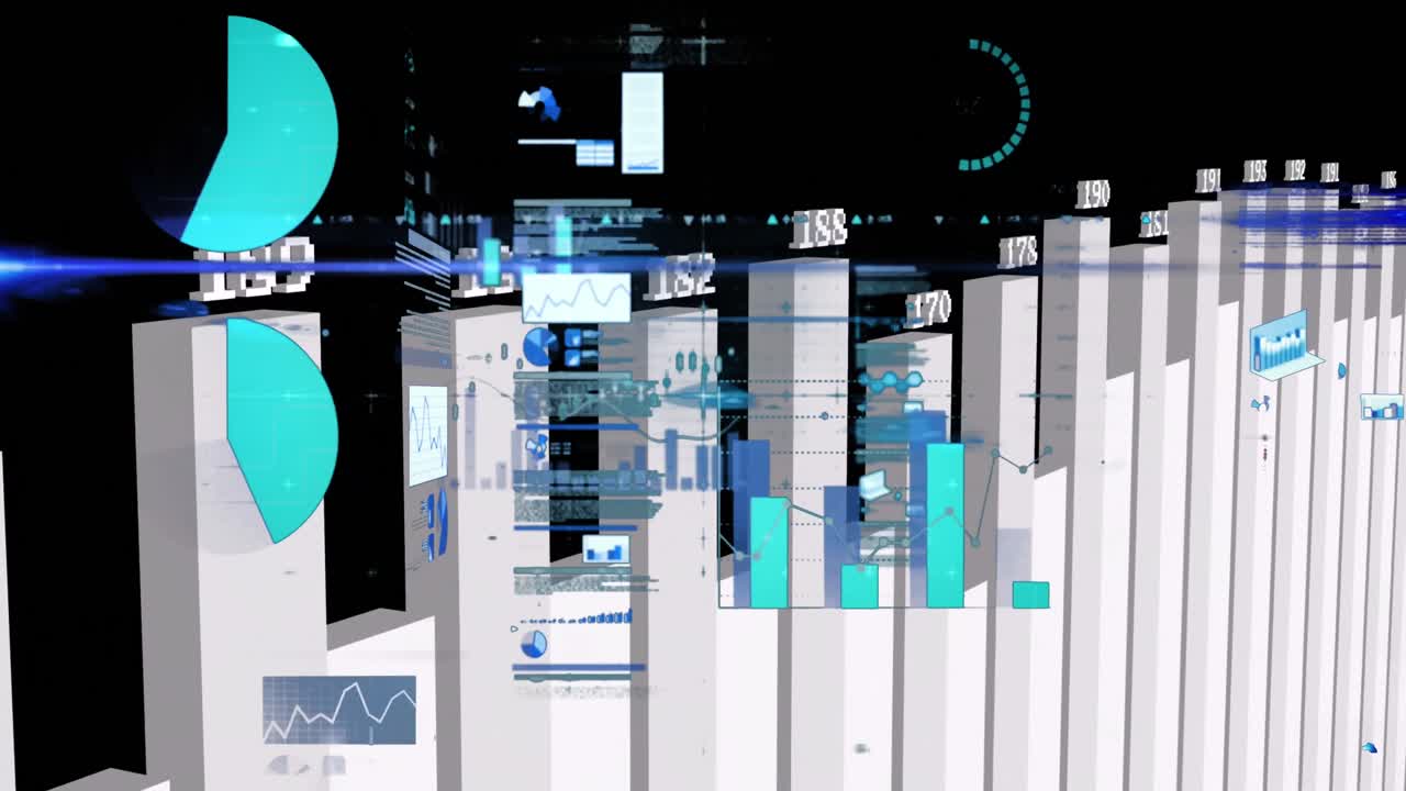 Animation of shapes and data processing over server room