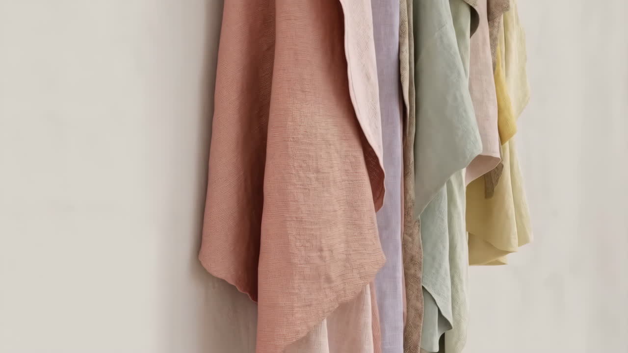 Collection of hanging pastel colored fabrics