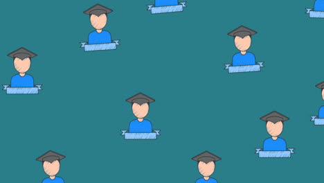 animación de iconos de estudiantes repetidos que se mueven sobre un fondo azul medio