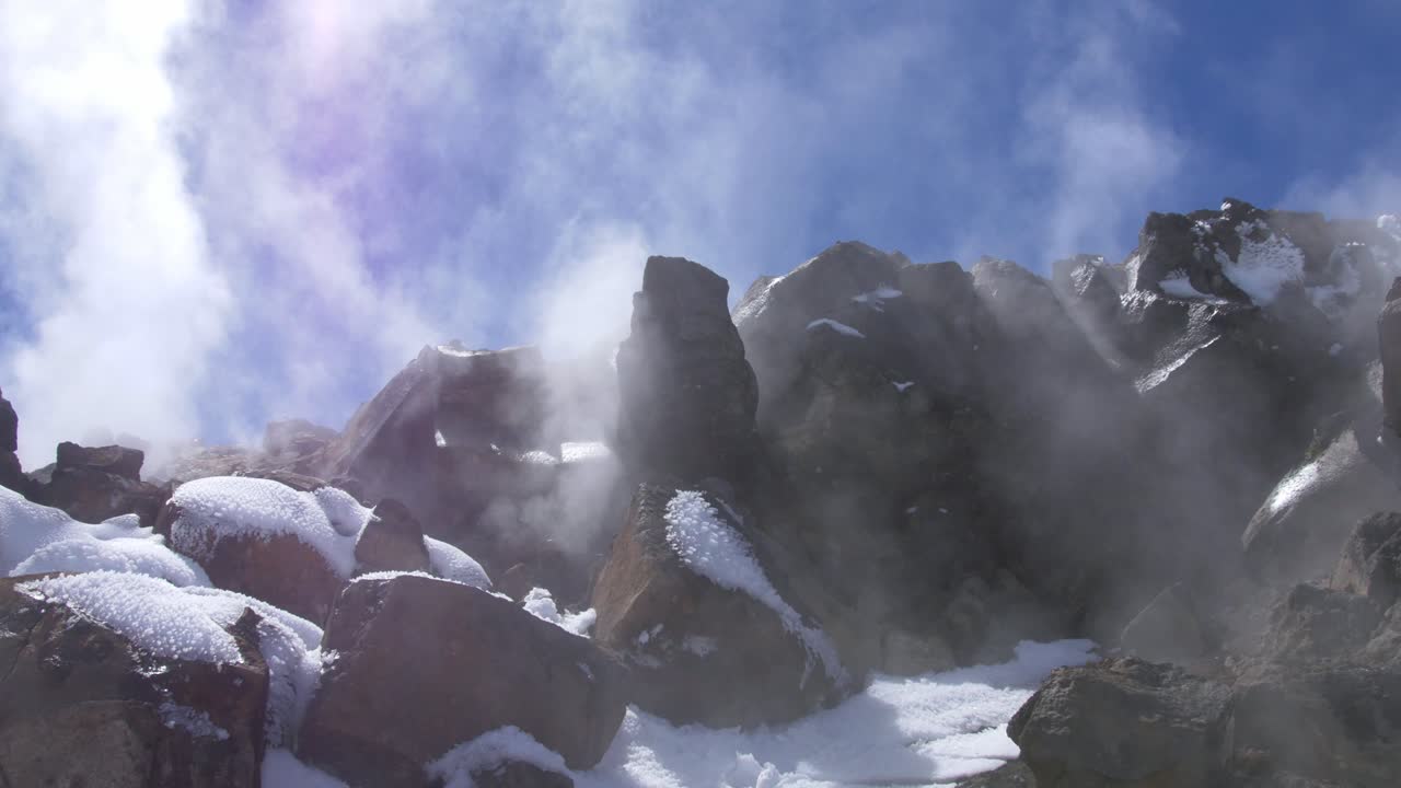 Steam Coming Out From Volcanic Rock In Tongariro Alpine Crossing In New Zealand - close up