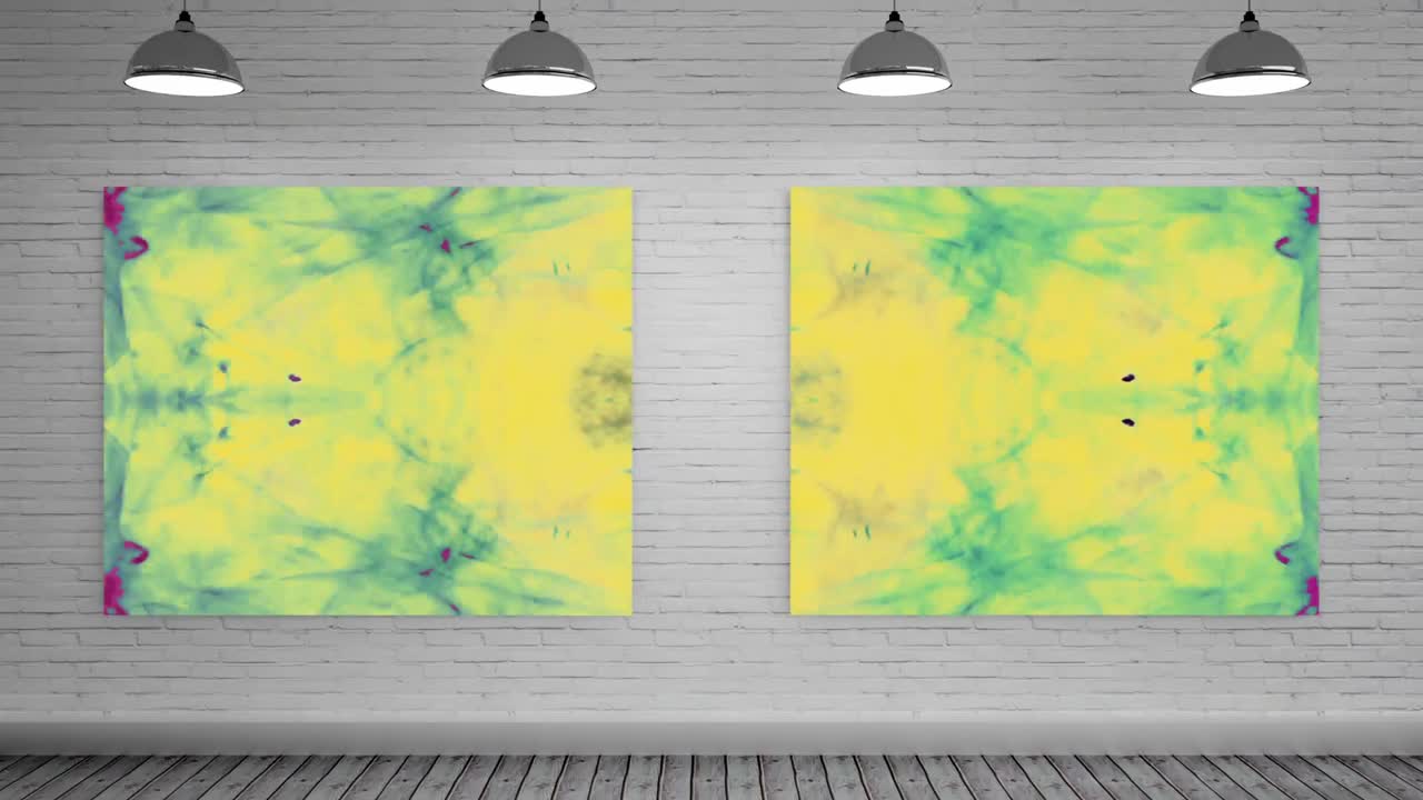 lienzo con explosión de fluido en una galería de arte