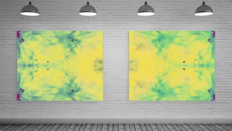 lienzo con explosión de fluido en una galería de arte