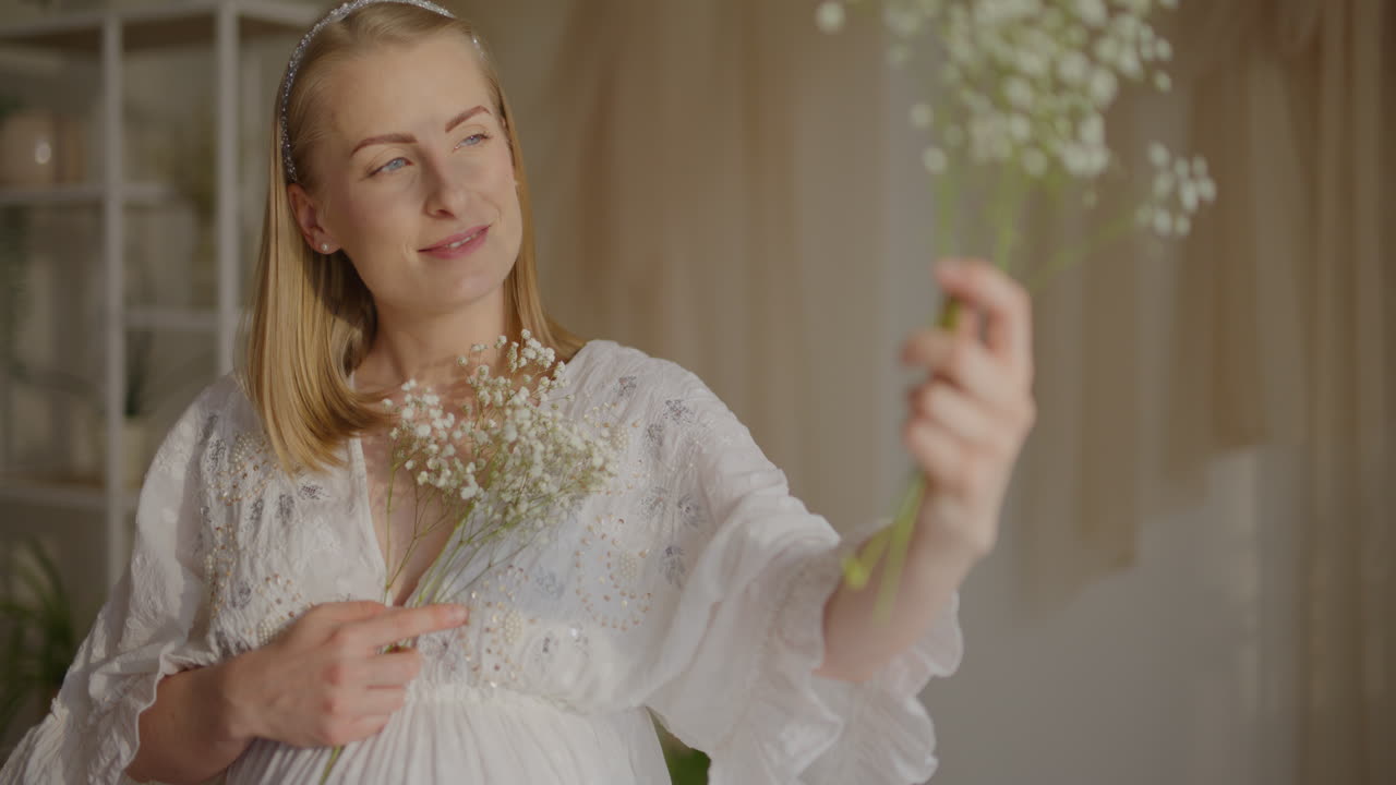 Contemplative Woman Holding Wildflower Bouquet