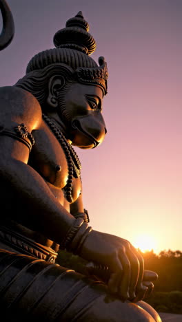 statue of hanuman at sunset