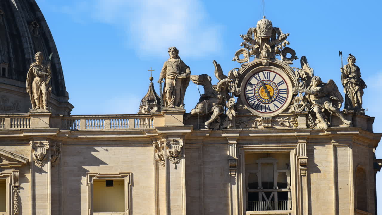 Close up of one of two clocks atop of Saint Peter's Basilica facade, Vatican City, Rome, Italy