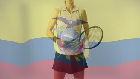 animation of flag of colombia over caucasian female tennis player