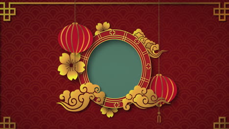 animación de círculo decorado chino con espacio de copia en fondo rojo