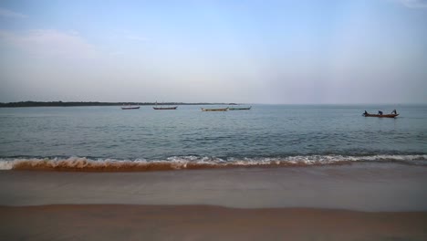 Landscape-shot-of-a-beach-and-fishing-boats-in-Mermaids-Bay-in-San-Pedro-Ivory-Coast-in-Africa