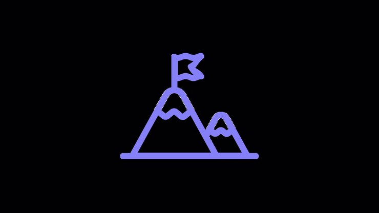 Animated Purple Mountain Icon with Flag Symbolizing Achievement