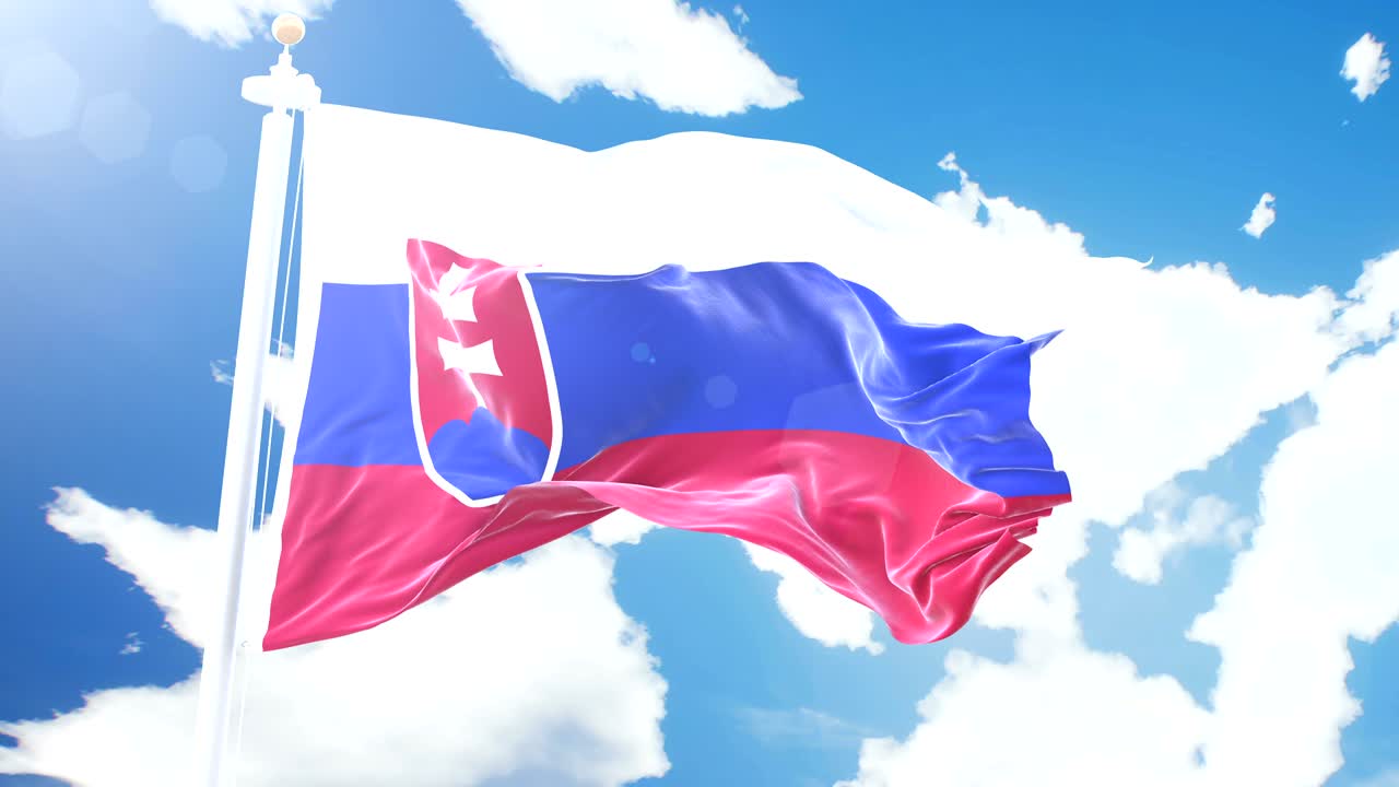 슬로바키아의 현실적인 발이 타임 스 구름 배경에 흔들리고, 세부적인 직물 텍스처와 함께 4k 해상도의 완벽한 루프입니다.