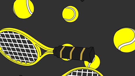 toon style yellow tennis balls and tennis rackets on gray background.