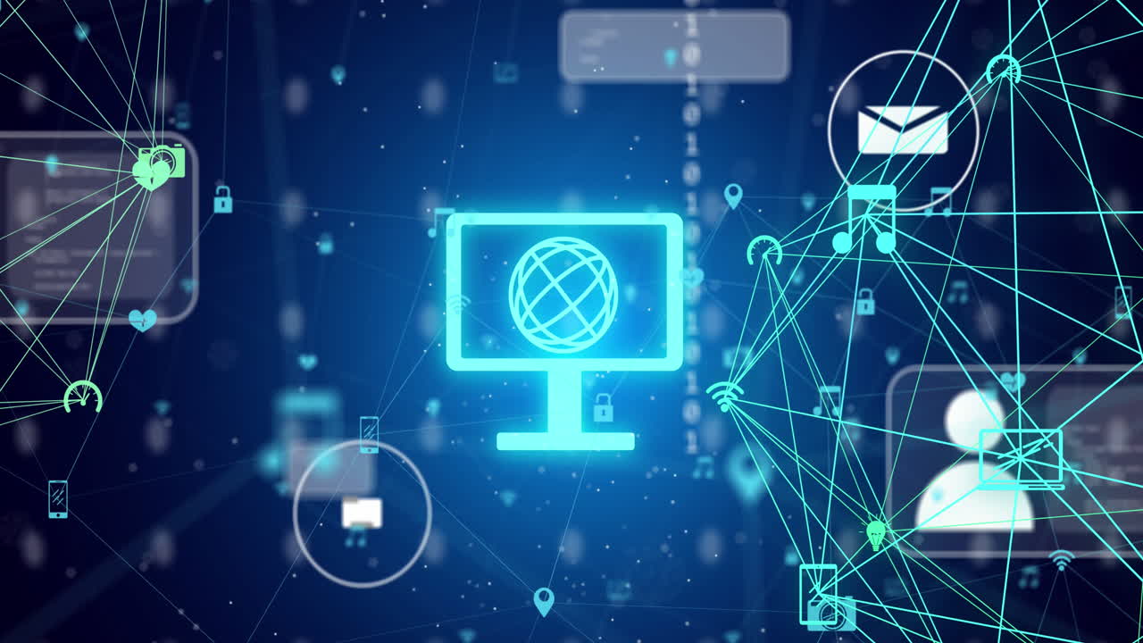 animación del globo con iconos y procesamiento de datos