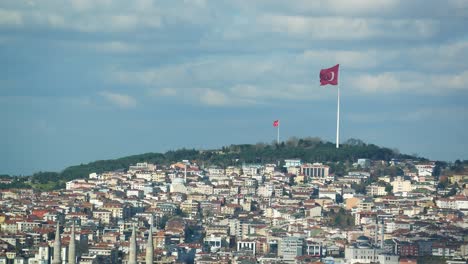 istanbul cityscape with turkish flag