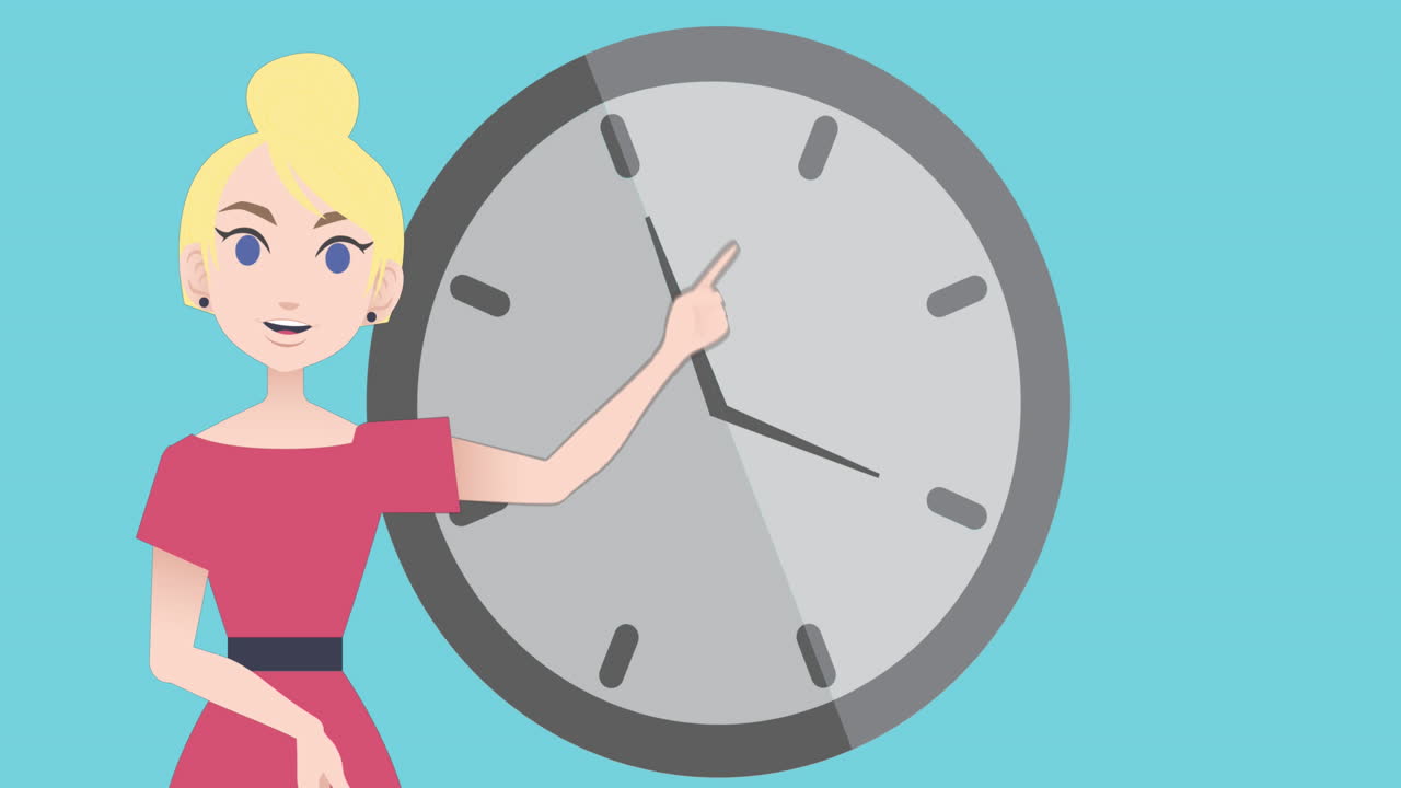 Animation of woman talking over clock icon