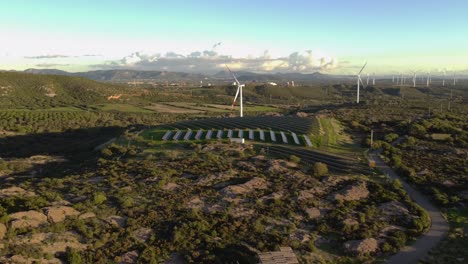 vista aérea del creador de paneles solares y turbinas eólicas, sostenibilidad