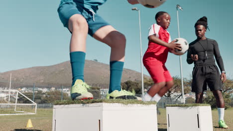 youth soccer training with coach