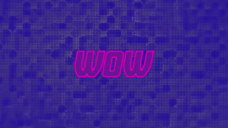 Animation-of-wow-text-over-moving-shapes-on-blue-background