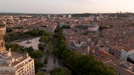 Aerial-shot-of-people-gathering-inside-of-Nimes-Arena-for-the-Festival-of-Nimes