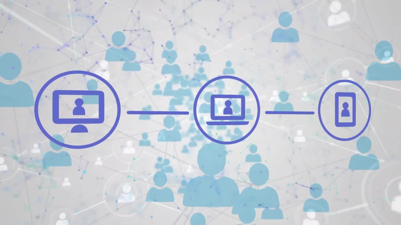 animación de la red de conexiones con iconos sobre fondo blanco